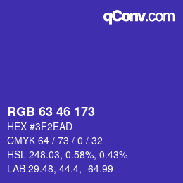 Color code: RGB 63 46 173 | qconv.com