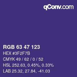 カラーコード: RGB 63 47 123 | qconv.com