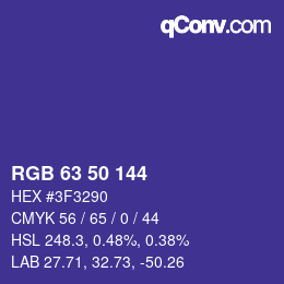 Color code: RGB 63 50 144 | qconv.com