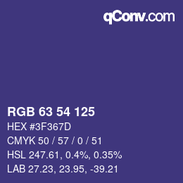 Color code: RGB 63 54 125 | qconv.com