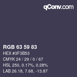 颜色代码: RGB 63 59 83 | qconv.com