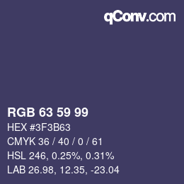 Color code: RGB 63 59 99 | qconv.com