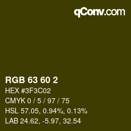 カラーコード: RGB 63 60 2 | qconv.com