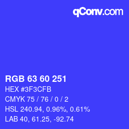 カラーコード: RGB 63 60 251 | qconv.com