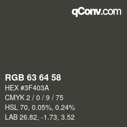 Color code: RGB 63 64 58 | qconv.com