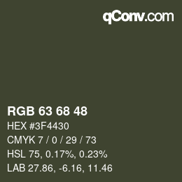 Color code: RGB 63 68 48 | qconv.com