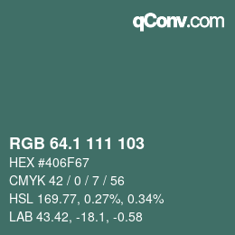 カラーコード: RGB 64.1 111 103 | qconv.com
