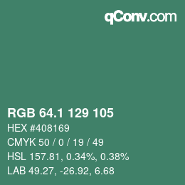 カラーコード: RGB 64.1 129 105 | qconv.com