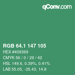 カラーコード: RGB 64.1 147 105 | qconv.com