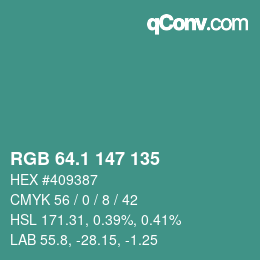 Color code: RGB 64.1 147 135 | qconv.com