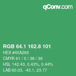 カラーコード: RGB 64.1 162.8 101 | qconv.com