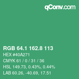 カラーコード: RGB 64.1 162.8 113 | qconv.com