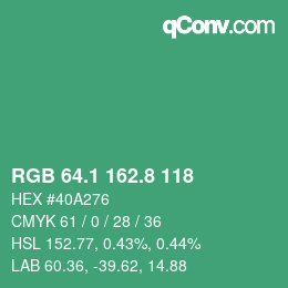 カラーコード: RGB 64.1 162.8 118 | qconv.com