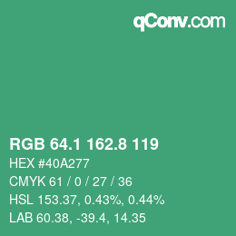 カラーコード: RGB 64.1 162.8 119 | qconv.com