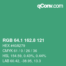 カラーコード: RGB 64.1 162.8 121 | qconv.com