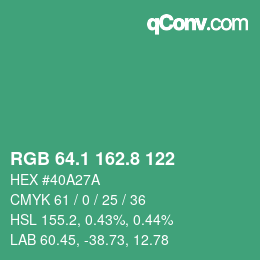 カラーコード: RGB 64.1 162.8 122 | qconv.com