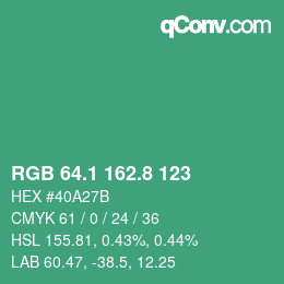 カラーコード: RGB 64.1 162.8 123 | qconv.com