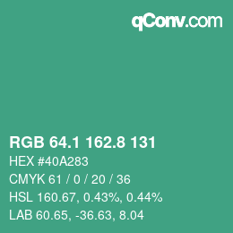 カラーコード: RGB 64.1 162.8 131 | qconv.com