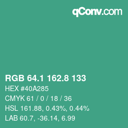 カラーコード: RGB 64.1 162.8 133 | qconv.com