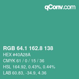 カラーコード: RGB 64.1 162.8 138 | qconv.com