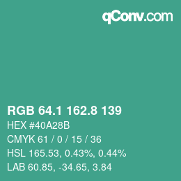 カラーコード: RGB 64.1 162.8 139 | qconv.com
