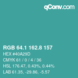 カラーコード: RGB 64.1 162.8 157 | qconv.com
