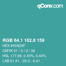 Color code: RGB 64.1 162.8 159 | qconv.com