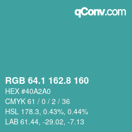 Color code: RGB 64.1 162.8 160 | qconv.com