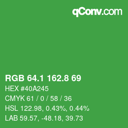 カラーコード: RGB 64.1 162.8 69 | qconv.com