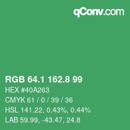 カラーコード: RGB 64.1 162.8 99 | qconv.com