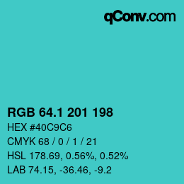 カラーコード: RGB 64.1 201 198 | qconv.com