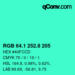 カラーコード: RGB 64.1 252.8 205 | qconv.com