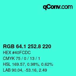 カラーコード: RGB 64.1 252.8 220 | qconv.com