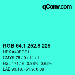 カラーコード: RGB 64.1 252.8 225 | qconv.com