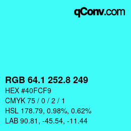 カラーコード: RGB 64.1 252.8 249 | qconv.com