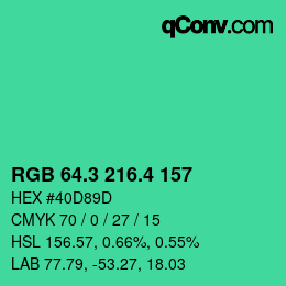 カラーコード: RGB 64.3 216.4 157 | qconv.com