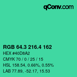 カラーコード: RGB 64.3 216.4 162 | qconv.com
