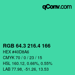 カラーコード: RGB 64.3 216.4 166 | qconv.com