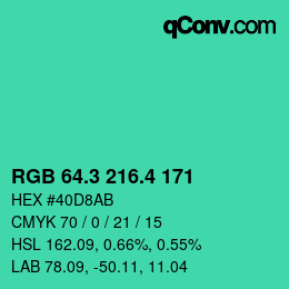 カラーコード: RGB 64.3 216.4 171 | qconv.com