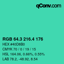 カラーコード: RGB 64.3 216.4 176 | qconv.com