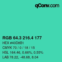 カラーコード: RGB 64.3 216.4 177 | qconv.com