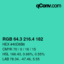 カラーコード: RGB 64.3 216.4 182 | qconv.com