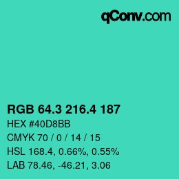 カラーコード: RGB 64.3 216.4 187 | qconv.com