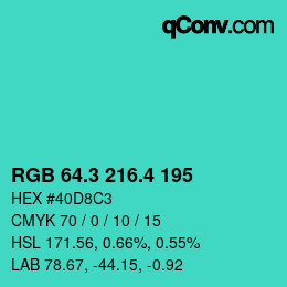 カラーコード: RGB 64.3 216.4 195 | qconv.com