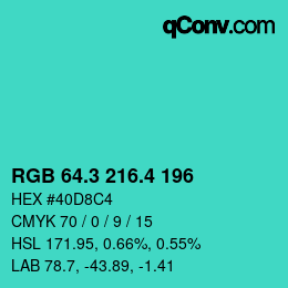 カラーコード: RGB 64.3 216.4 196 | qconv.com