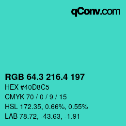 カラーコード: RGB 64.3 216.4 197 | qconv.com