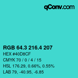 カラーコード: RGB 64.3 216.4 207 | qconv.com