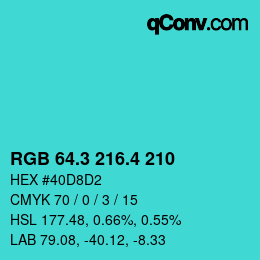 カラーコード: RGB 64.3 216.4 210 | qconv.com
