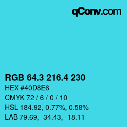 カラーコード: RGB 64.3 216.4 230 | qconv.com