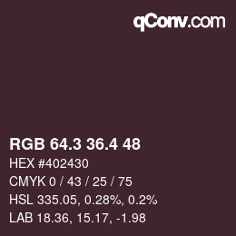 カラーコード: RGB 64.3 36.4 48 | qconv.com